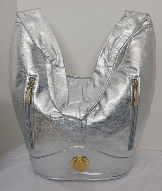 Tejrasila-Shining Silver with gold metal design Hobo genuine leather handbag!