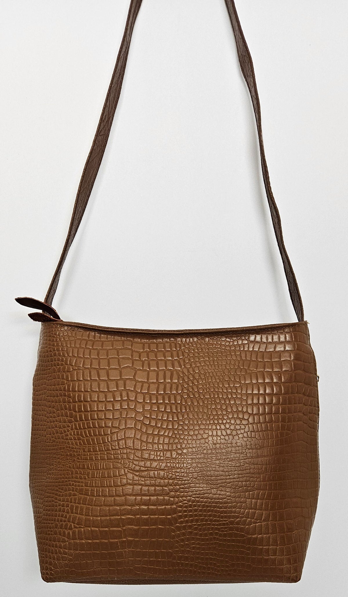 Camel Gator Embossed Leather Handbag - Everyday Carry - Made in USA