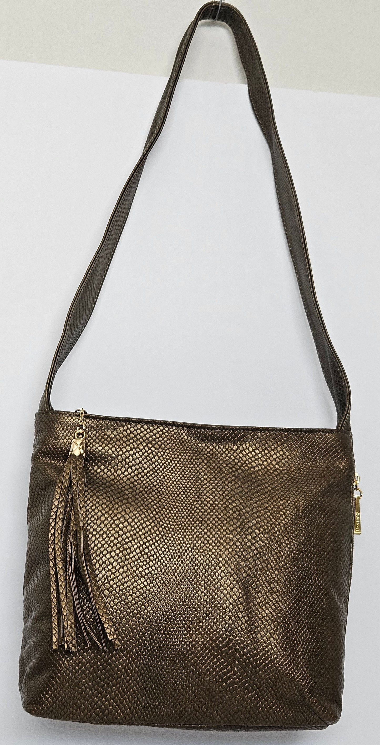 Tejrasila-Gorgeous Pewter snake print leather handbag!Good to carry everyday. Side pocket.Made in USA!