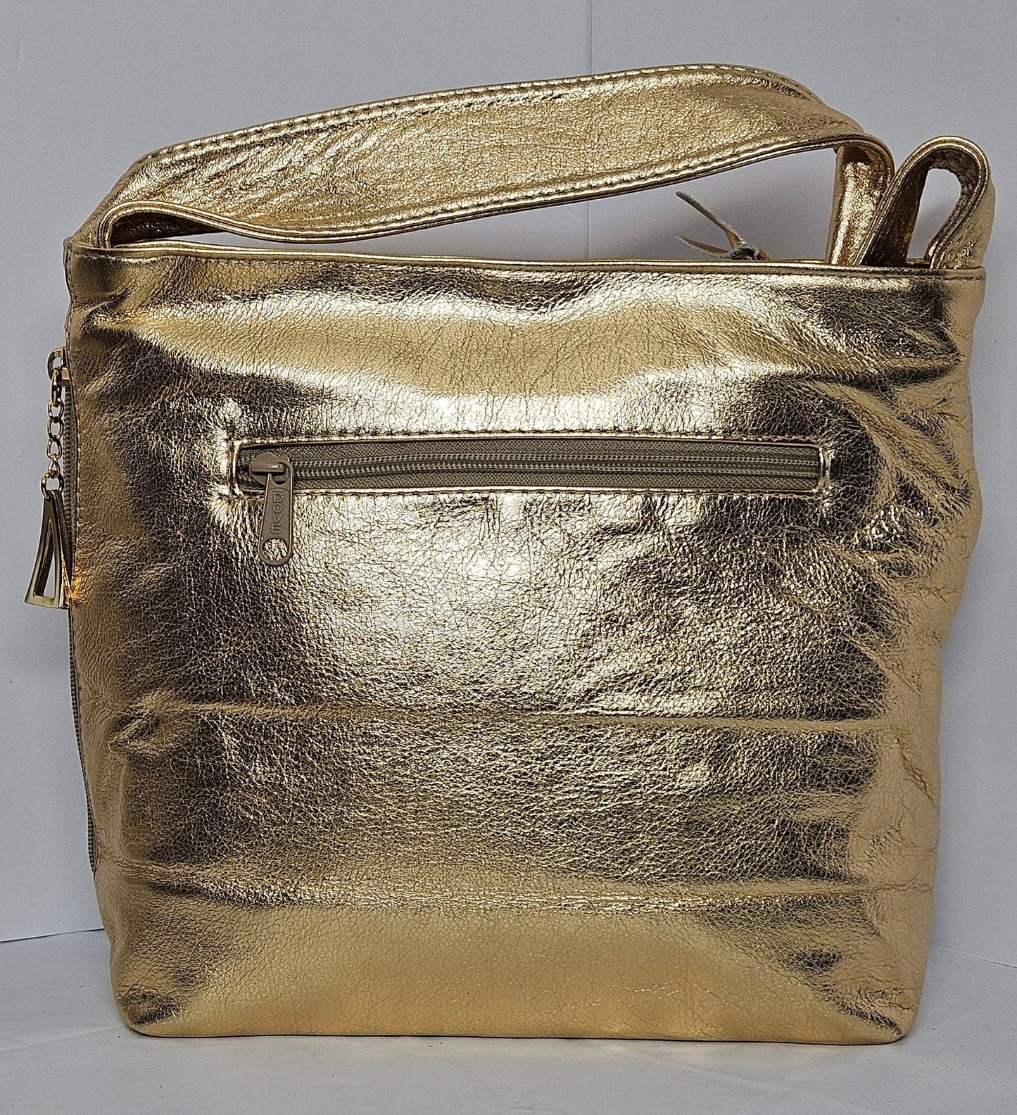 Tejrasila-Gorgeous shining Gold/silver print leather handbag!Made in USA!