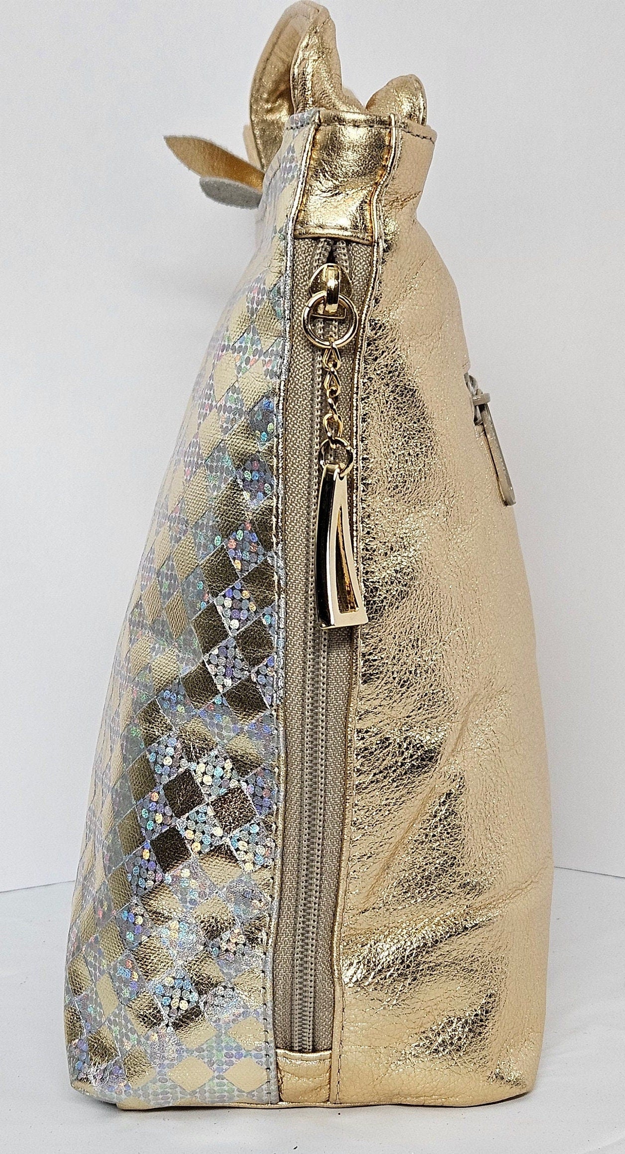 Tejrasila-Gorgeous shining Gold/silver print leather handbag!Made in USA!#Tr843gsprint.