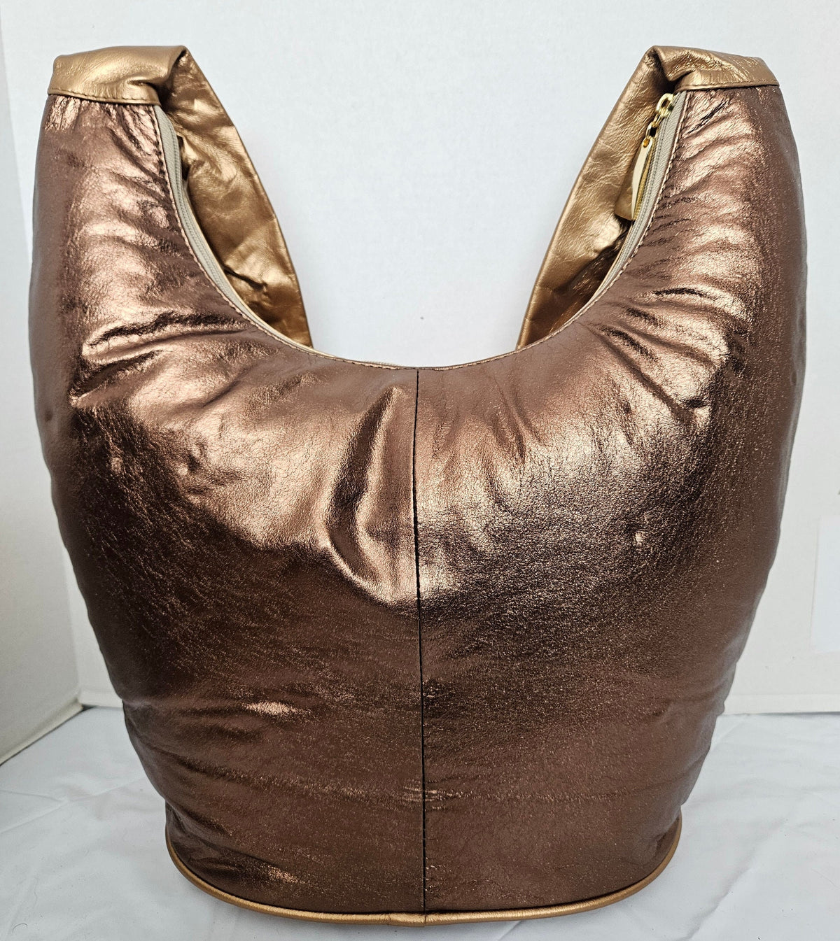 Large Leather Hobo Handbag: Gold Print Bronx Leather, Made in USA