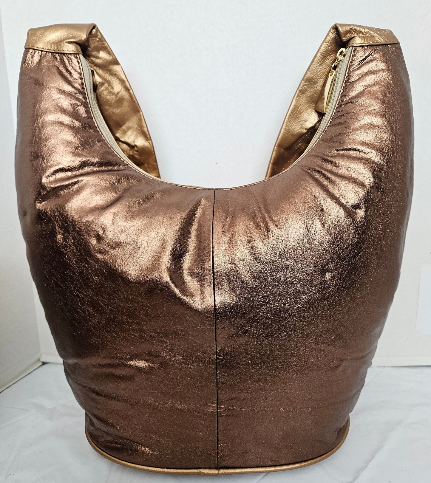 Large Leather Hobo Handbag three combination mate gold with mate gold print shining Bronx Leather! Made in USA!