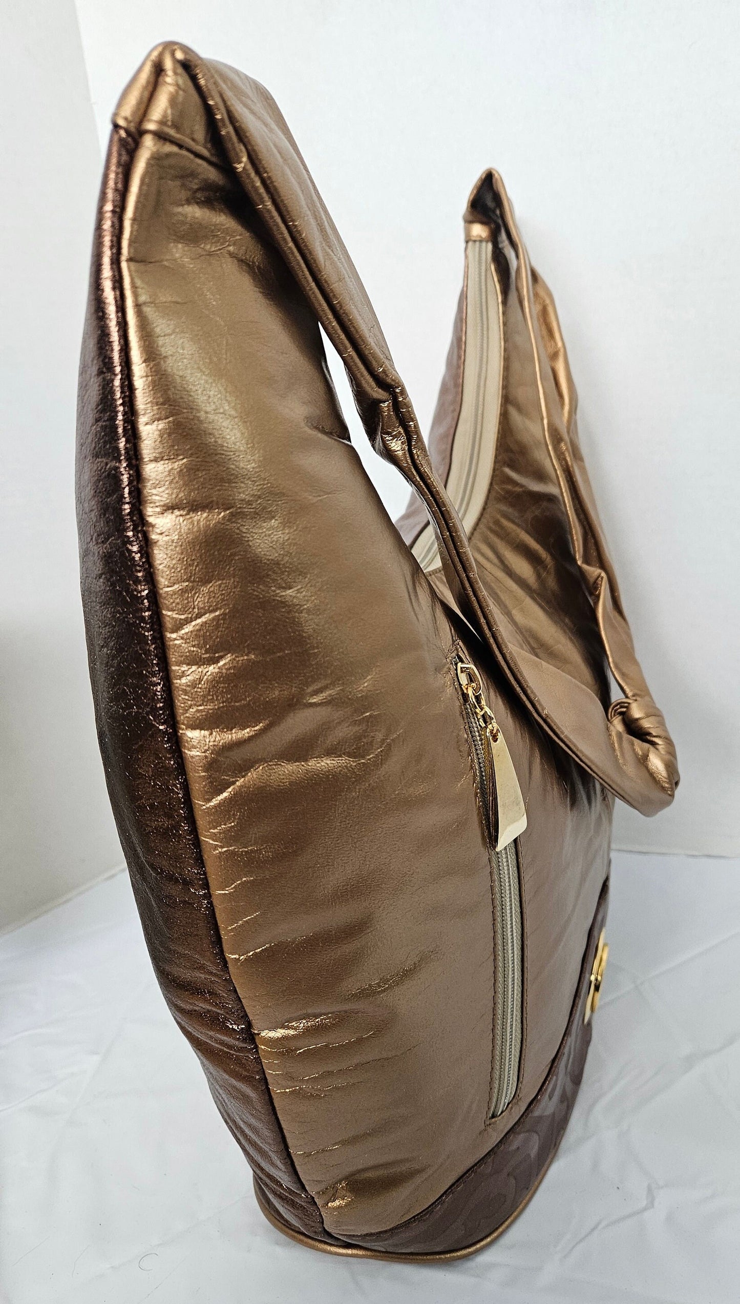 Large Leather Hobo Handbag three combination mate gold with mate gold print shining Bronx Leather! Made in USA!