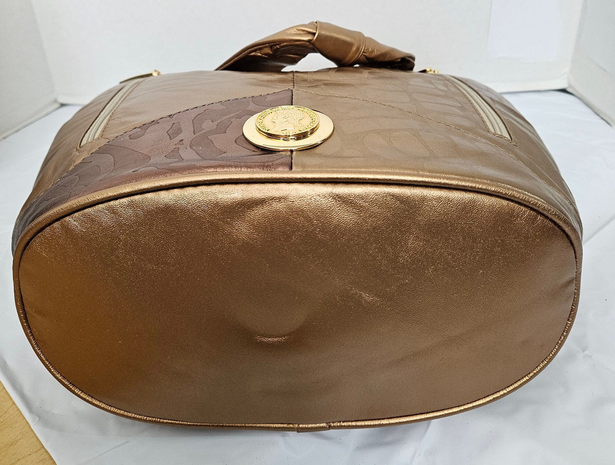 Large Leather Hobo Handbag: Gold Print Bronx Leather, Made in USA