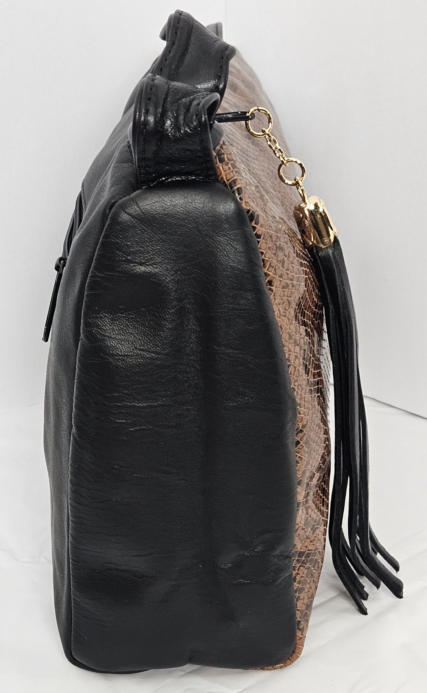 Black with Camel Snakeprint Crossbody Handbag.TR2018p Purses for women,for her.Genuine Leather least longer.Made in USA soft handbag.