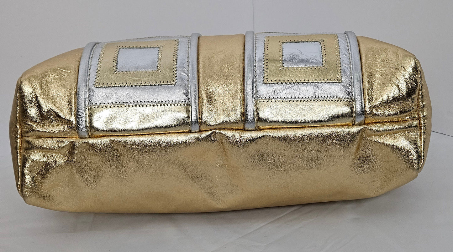 Gold Shining with Silver Square Zigzag Handbag.TR2018SQZ Purses for women, Genuine Leather Made in USA.