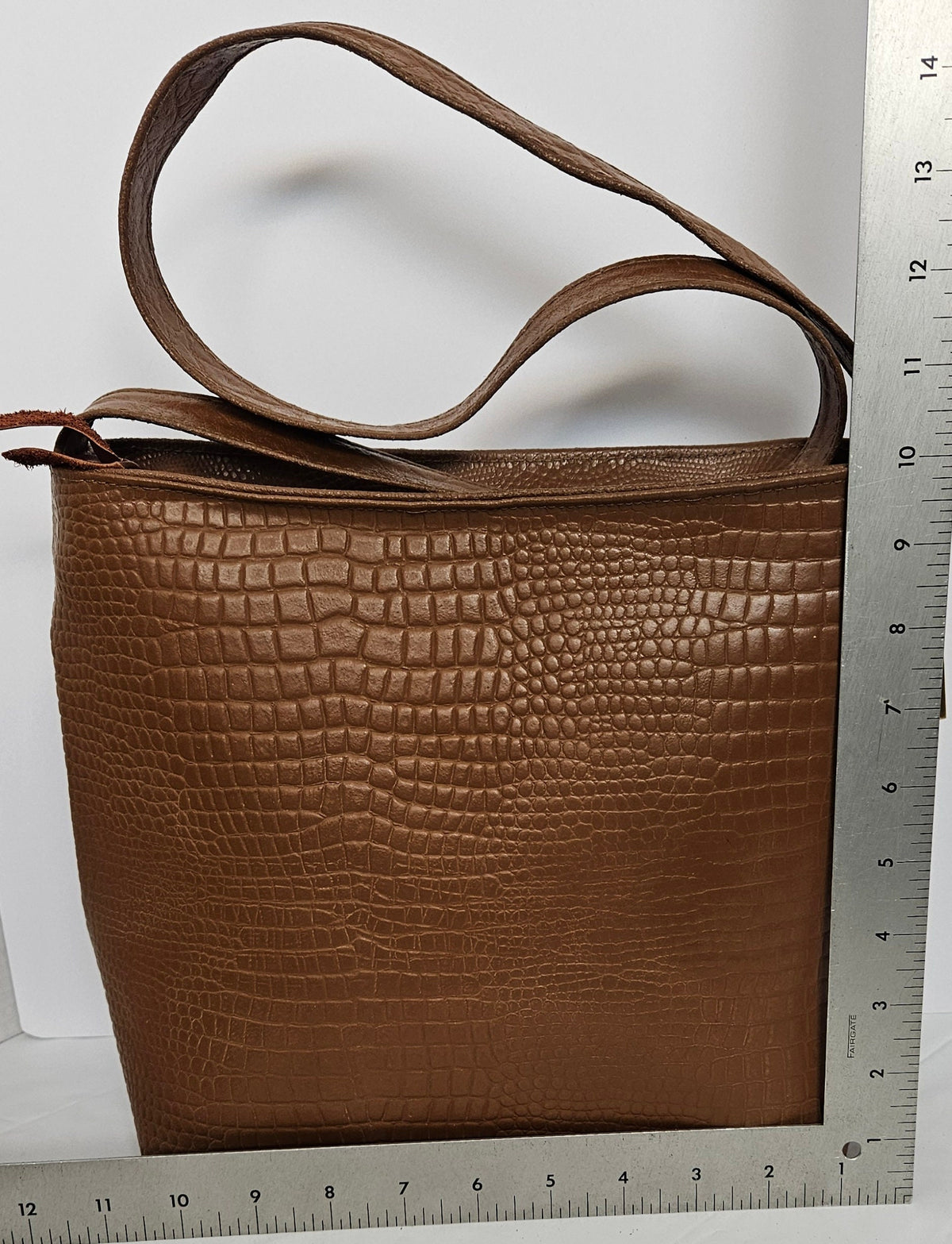 Camel Gator Embossed Leather Handbag - Everyday Carry - Made in USA
