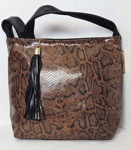 Tejrasila-Gorgeous Tan/Black snake print leather handbag!Made in USA!