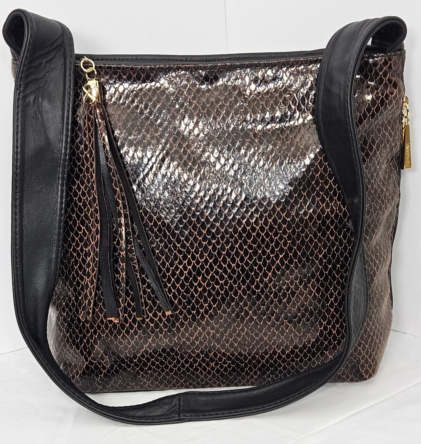 Tejrasila-Gorgeous Brown/Black snakeprint leather handbag!Made in USA!