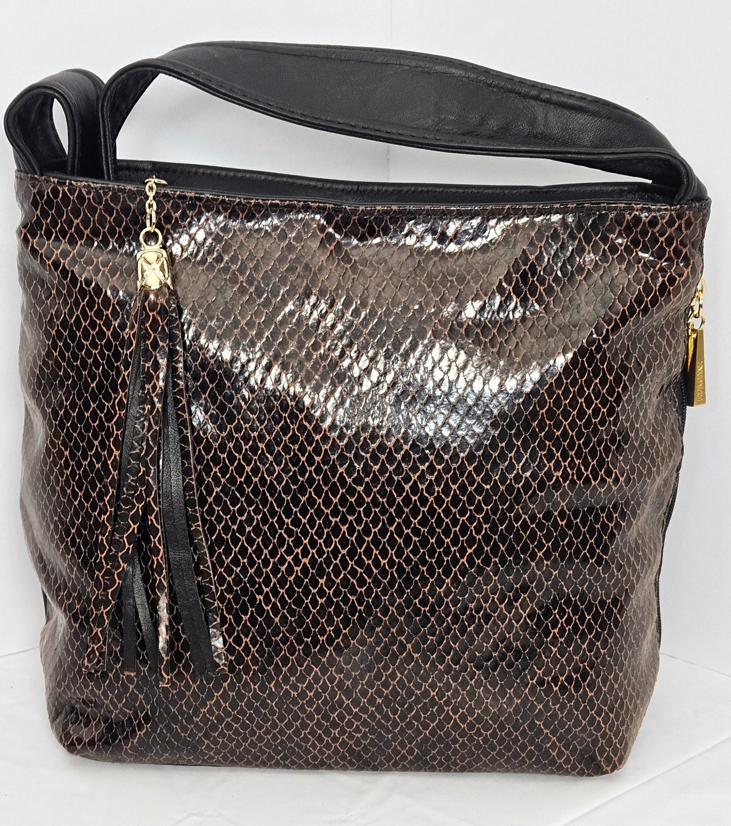 Tejrasila-Gorgeous Brown/Black snakeprint leather handbag!Made in USA!