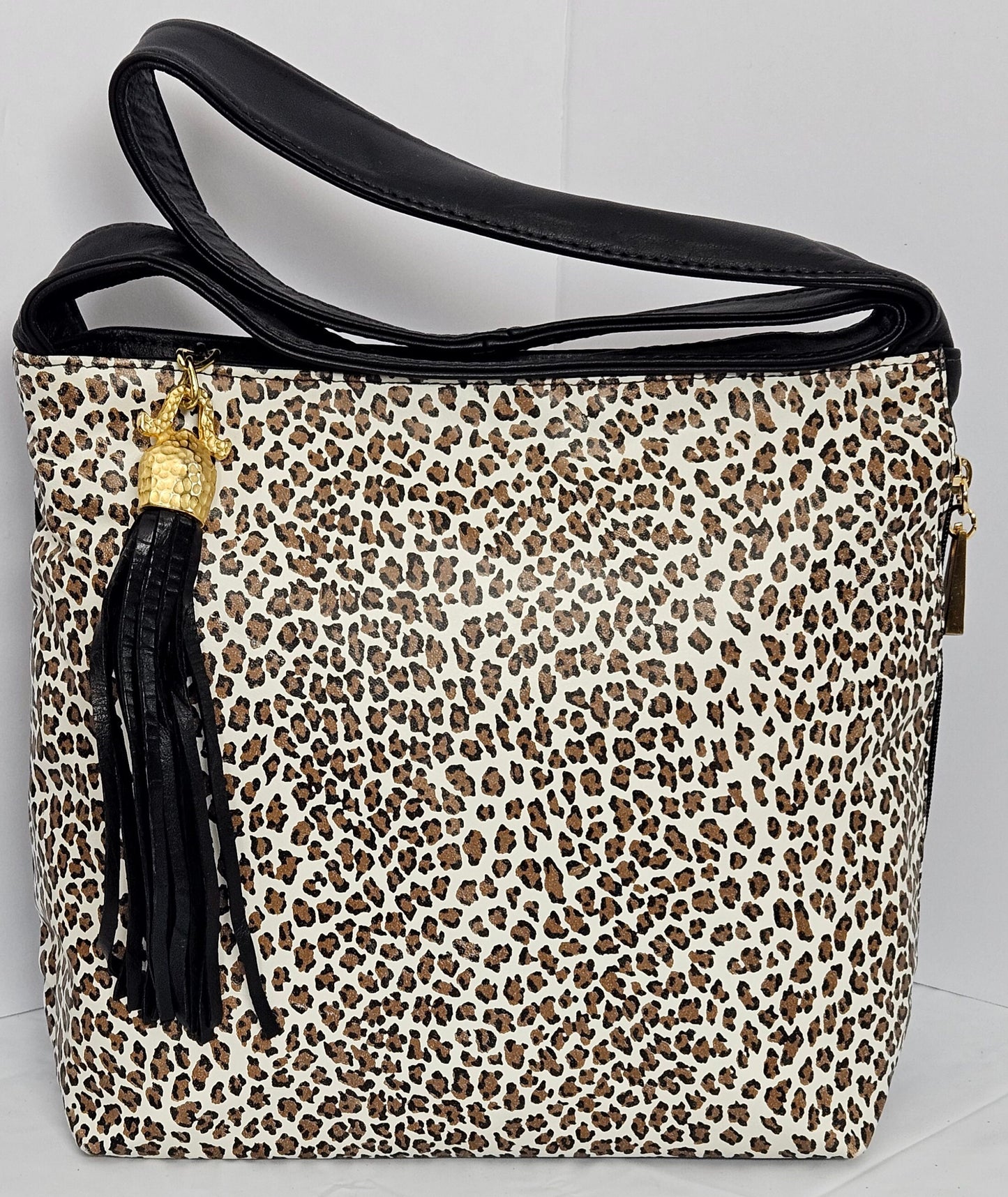Chocolate beige cheetah print leather handbag!Made in USA!#TR843cbcp.