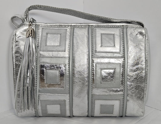 Silver Shining with Grey and Silver Square Zigzag Handbag.TR2018SGQZ Purses for women,Genuine Leather Made in USA.