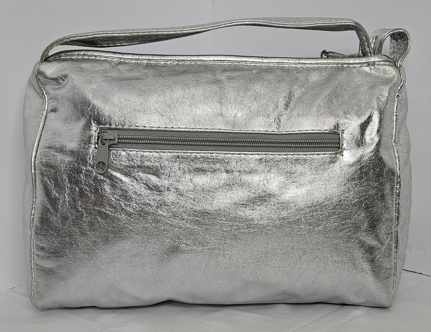 Silver Quilted Leather Handbag: Square Zigzag Crossbody Purse