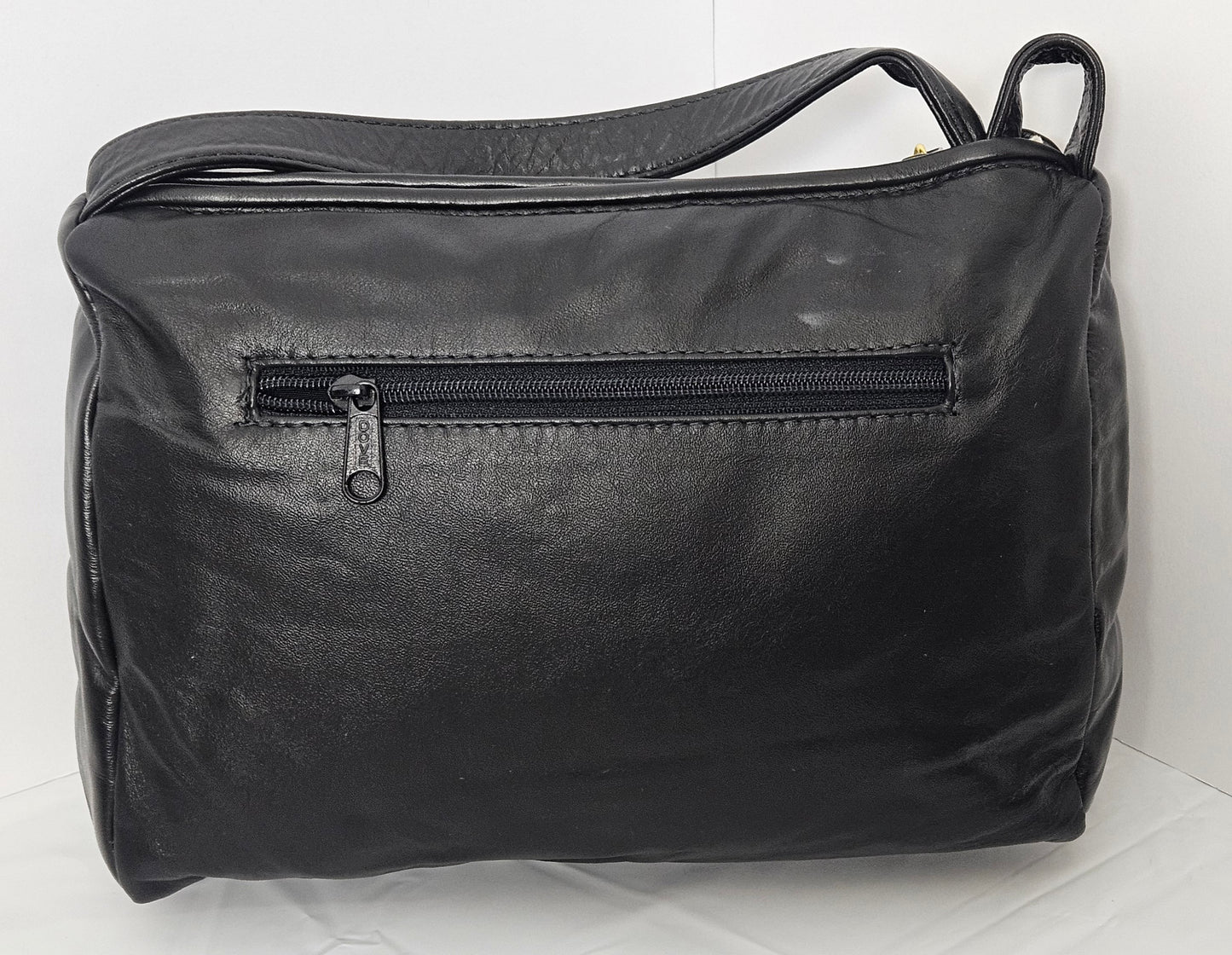 Black & White Striped Leather Crossbody Handbag - Made in USA