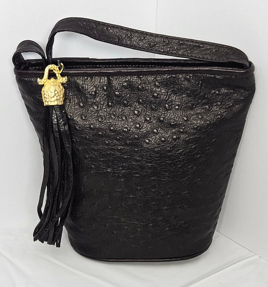 Chocolate Ostrich Leather Handbag: USA Made Crossbody Purse