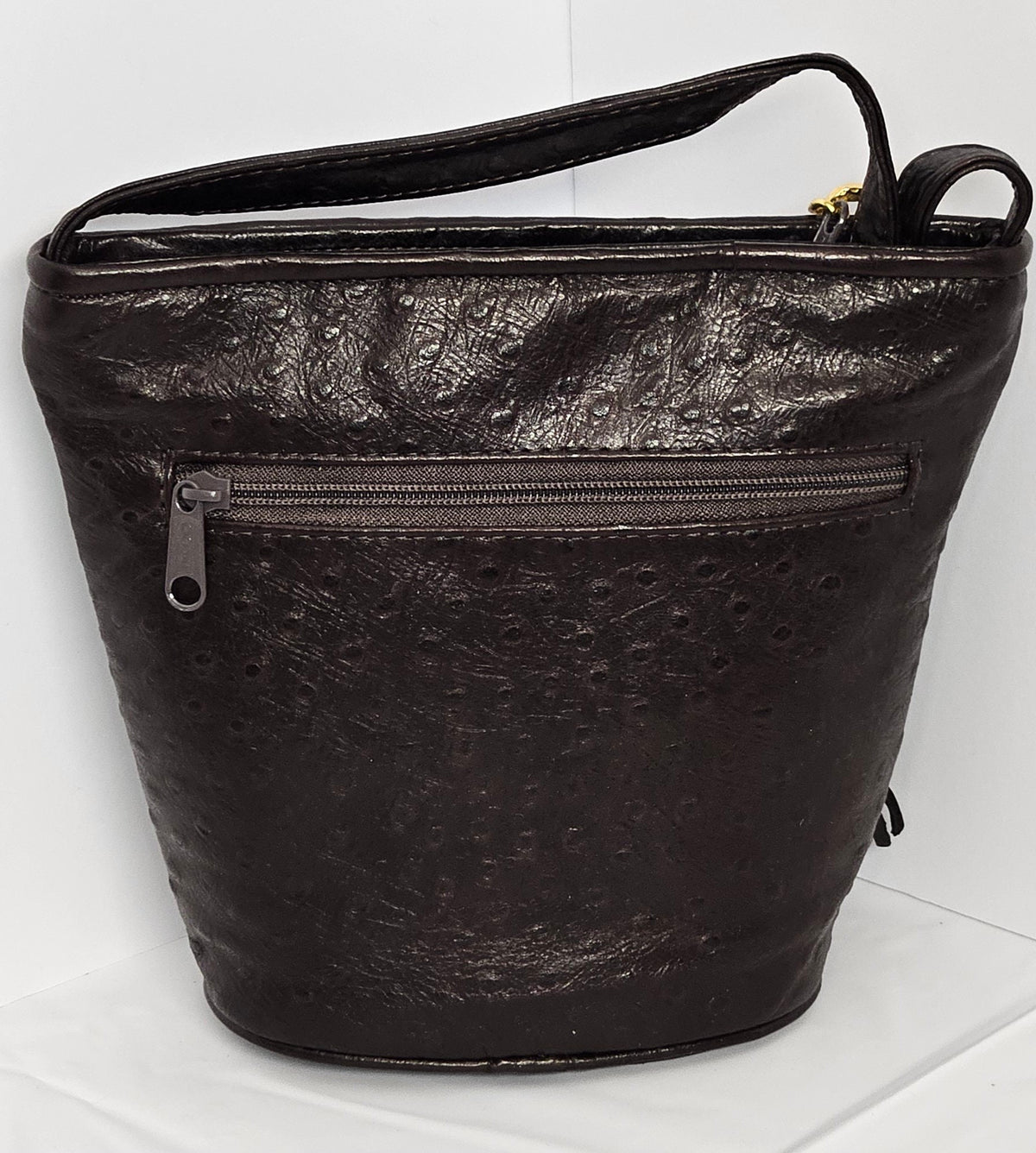 Chocolate Ostrich Leather Handbag: USA Made Crossbody Purse