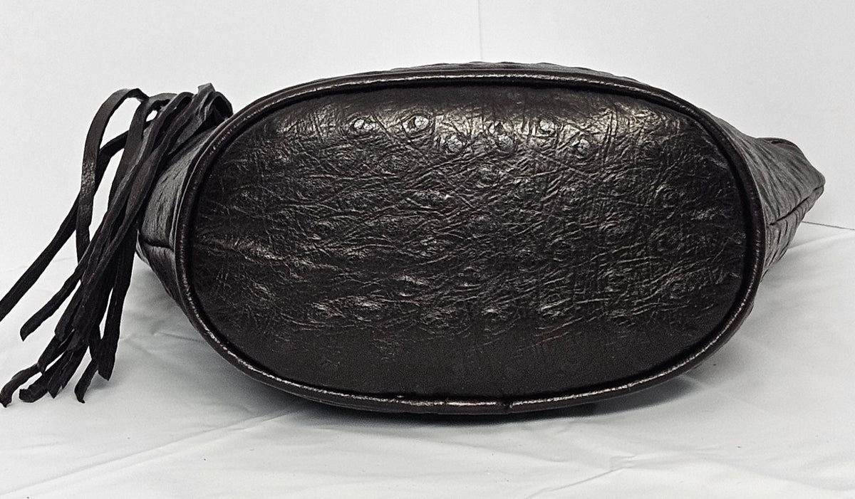Chocolate Ostrich Leather Handbag: USA Made Crossbody Purse