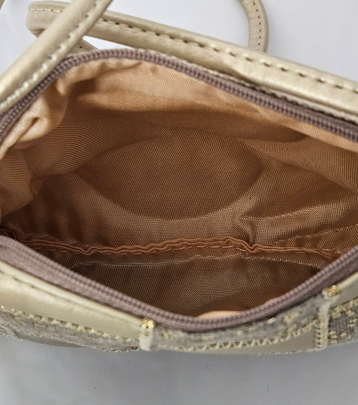 Champagne Leather Crossbody Bag: Zigzag Stitch Travel Handbag, Made in USA