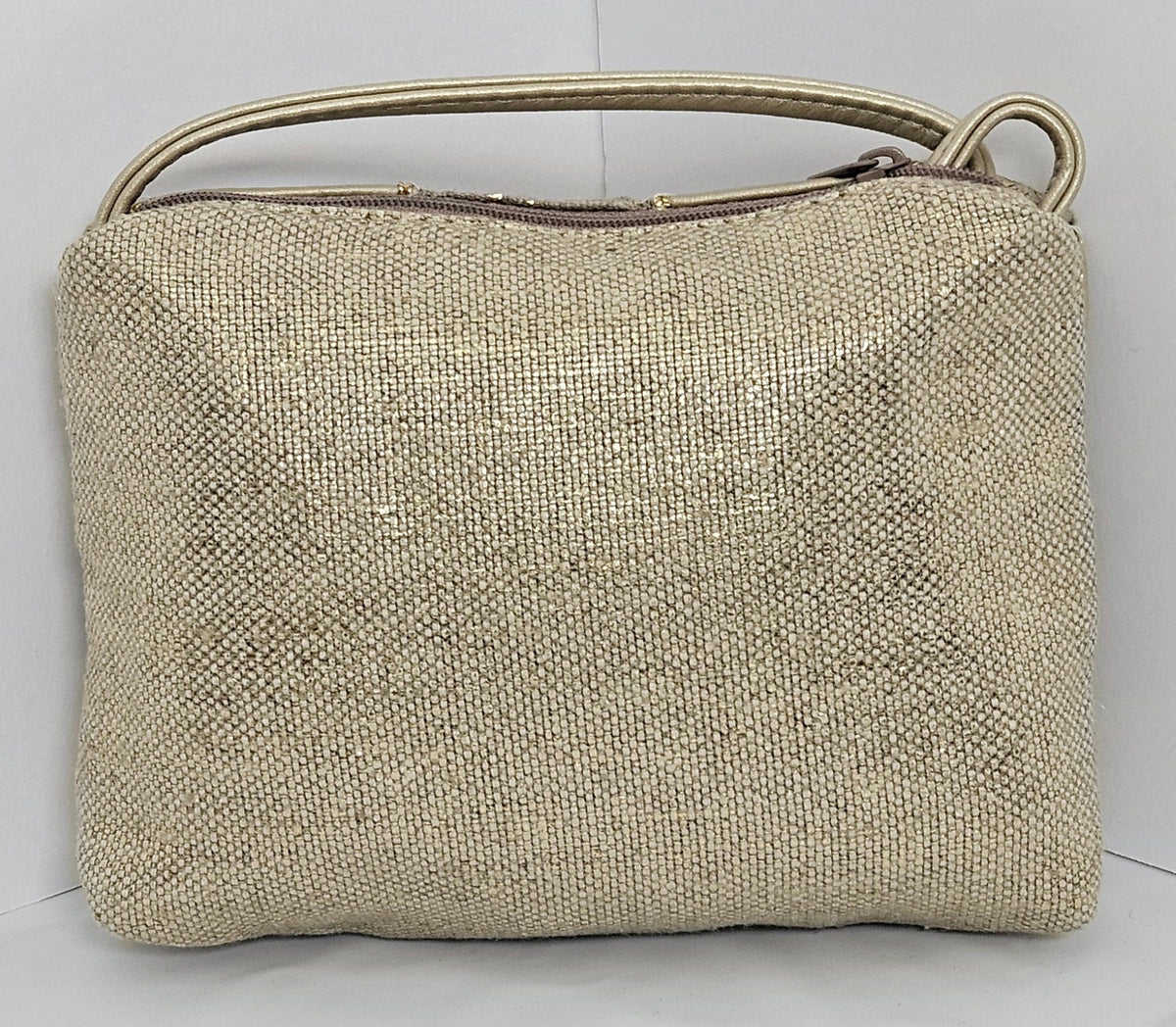 Champagne Leather Crossbody Bag: Zigzag Stitch Travel Handbag, Made in USA
