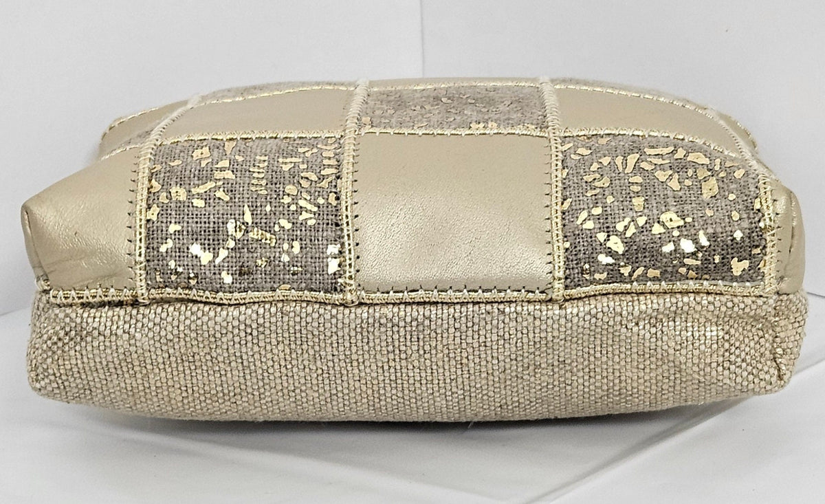 Champagne Leather Crossbody Bag: Zigzag Stitch Travel Handbag, Made in USA