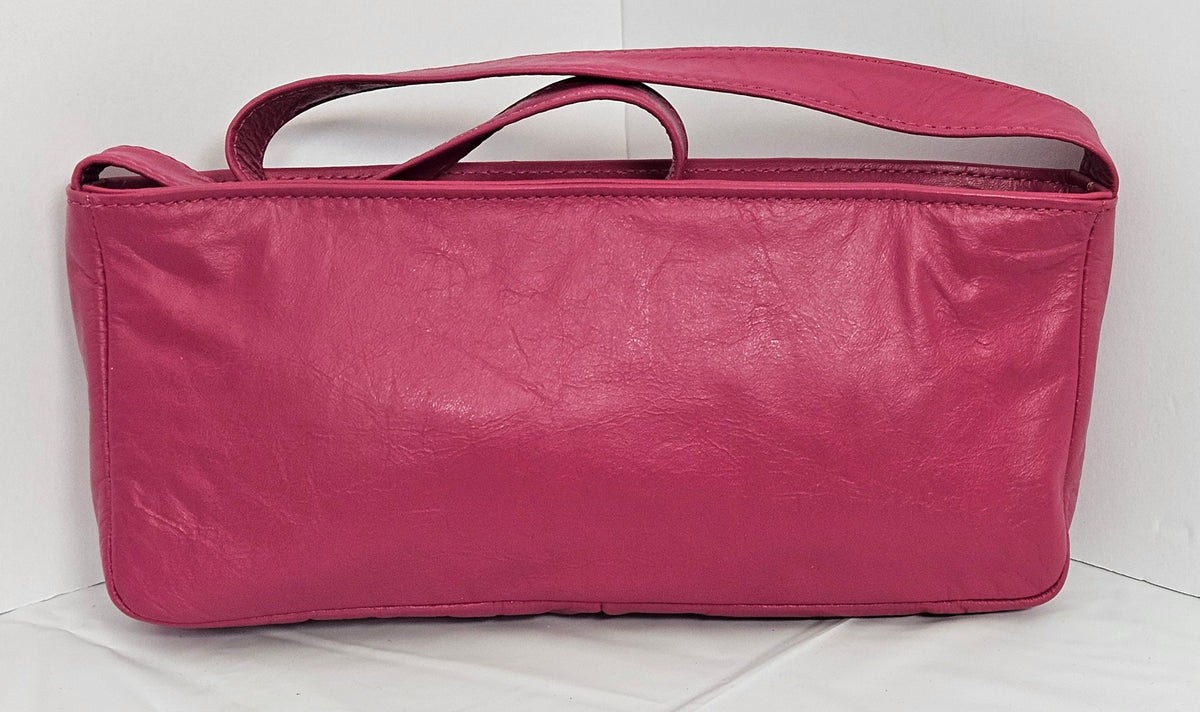 Fuchsia Genuine Leather Shoulder Handbag - Made in USA