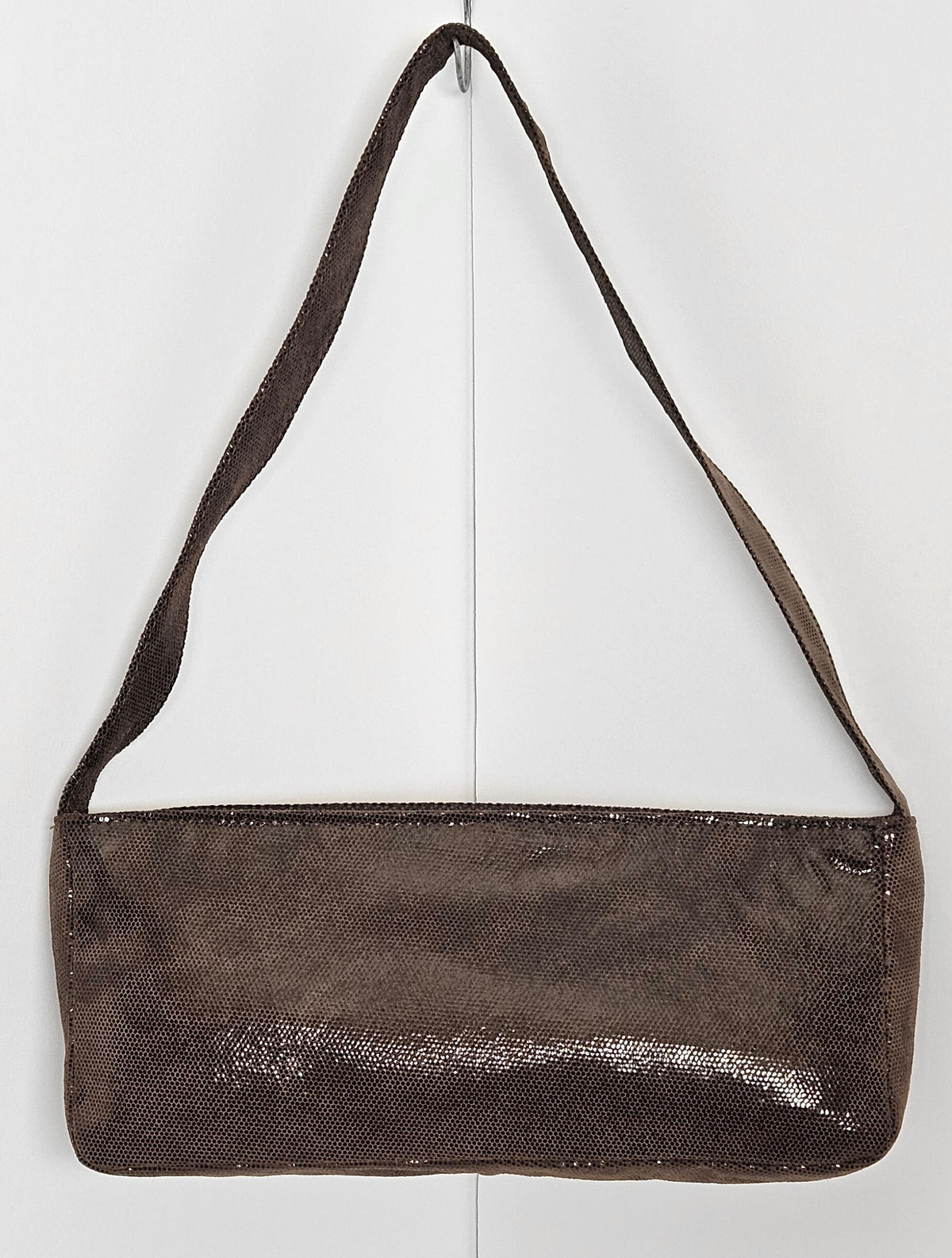 Brown Print Leather Shoulder Handbag - Made in USA