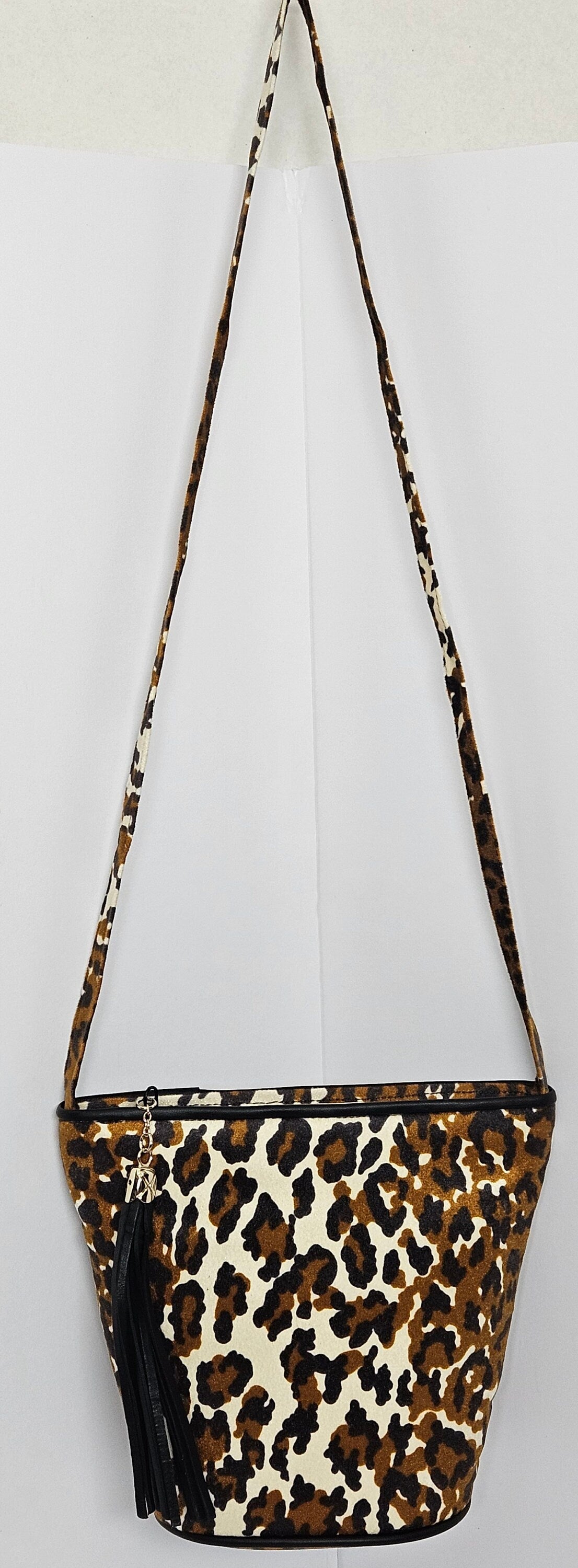 Leopard Print Fabric & Leather Handbag: USA Made Crossbody Purse