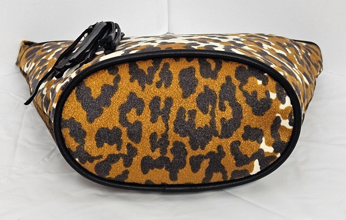 Leopard Print Fabric & Leather Handbag: USA Made Crossbody Purse