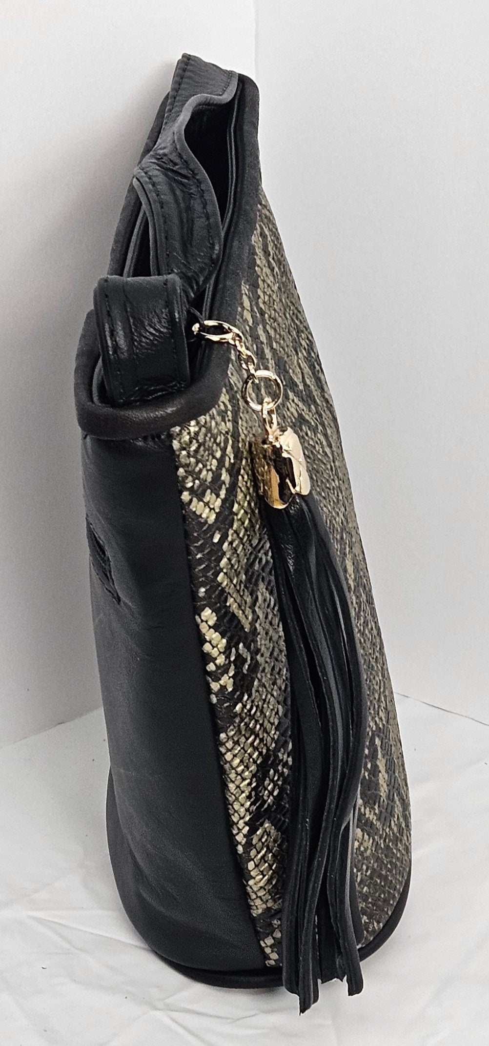 Black Python Embossed Genuine Leather Handbag.#TR2099Bpe,Purses for girls, women,Universal Use handbag,Unique design Made in USA.