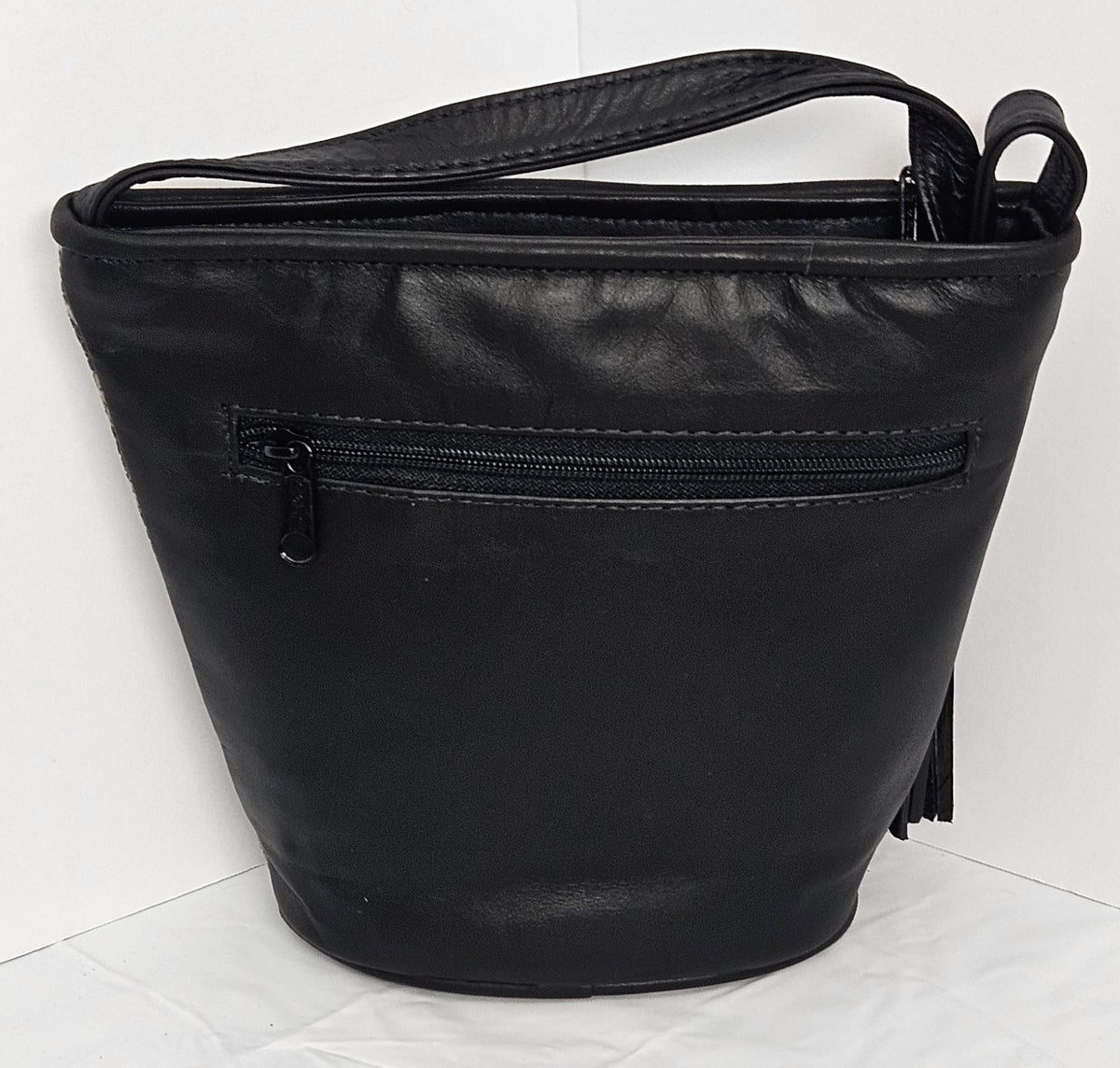 Embossed Leather Crossbody Handbag: Black Pewter Italian Leather Purse, Made in USA