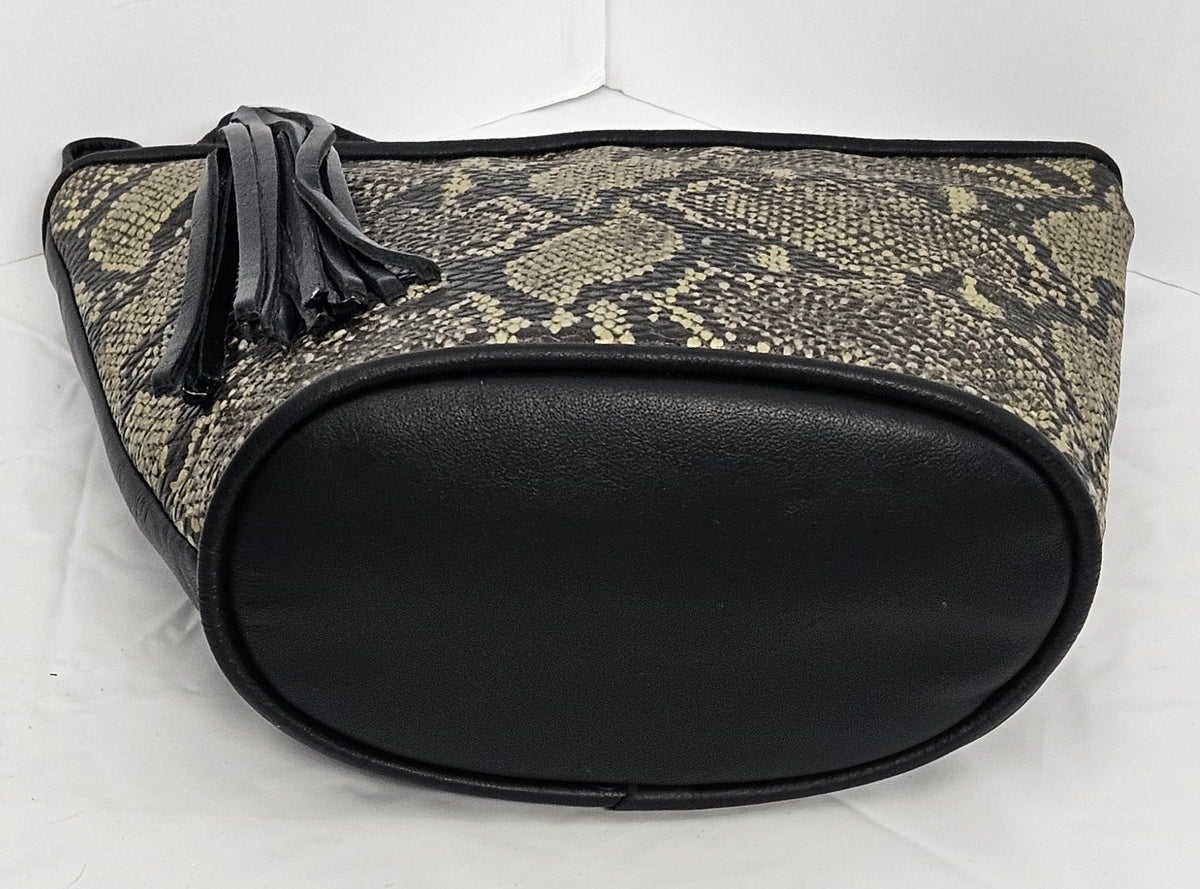 Embossed Leather Crossbody Handbag: Black Pewter Italian Leather Purse, Made in USA