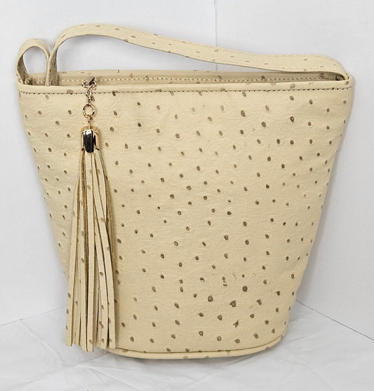 Beige Ostrich Leather Handbag, USA Made Crossbody Purse