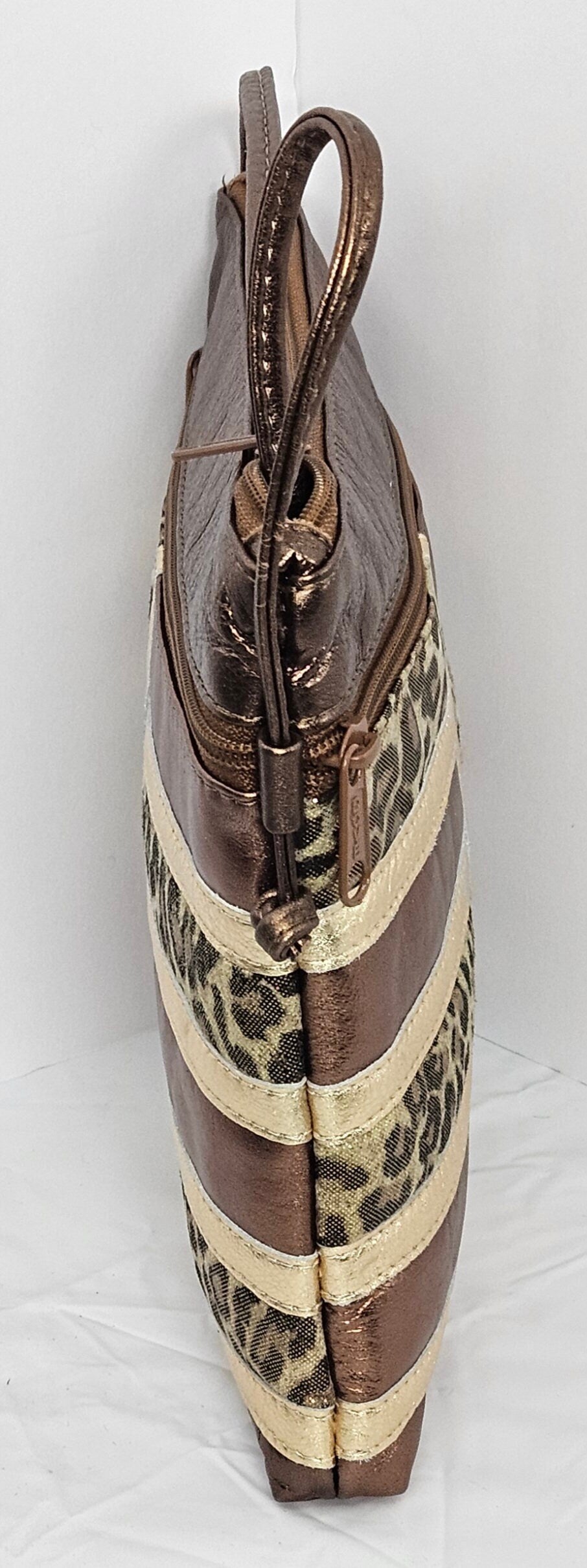Bronze Leopard Patchwork Leather Crossbody Bag, USA Made