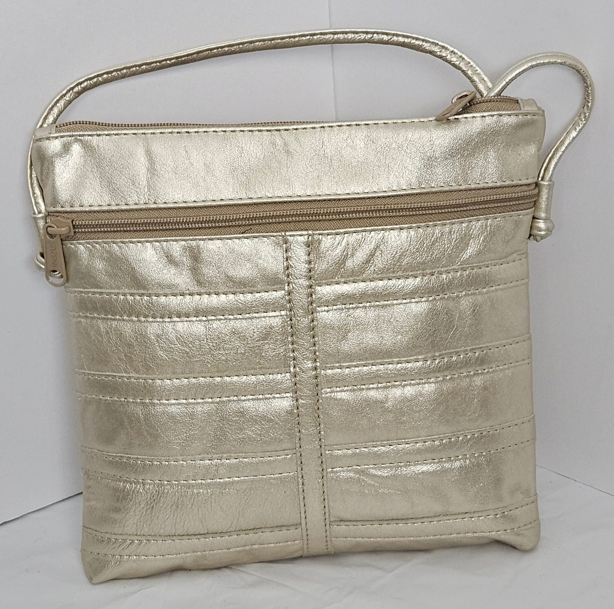 Metallic Pebble Grain Leather Crossbody Purse - Handmade in USA