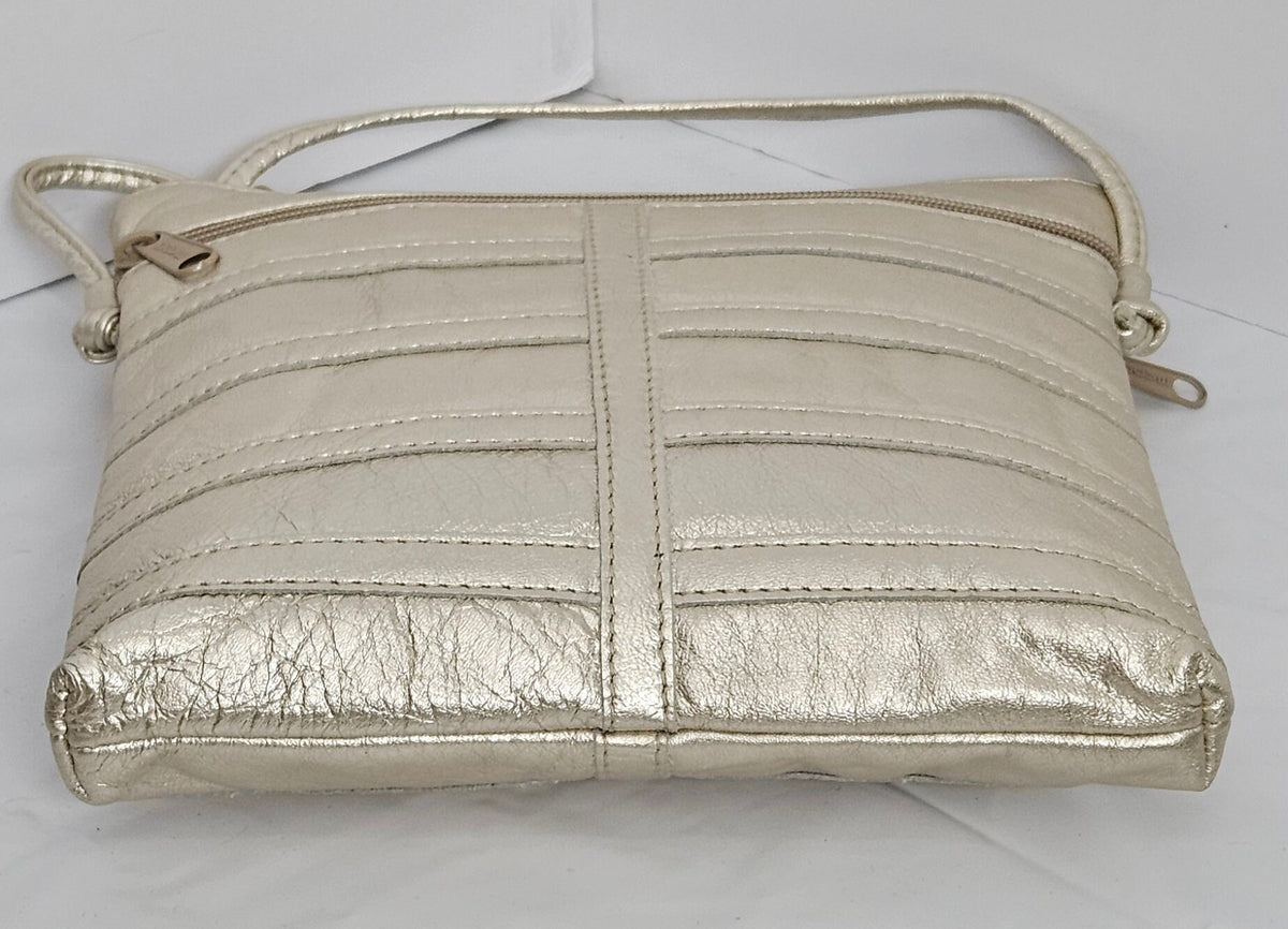 Metallic Pebble Grain Leather Crossbody Purse - Handmade in USA