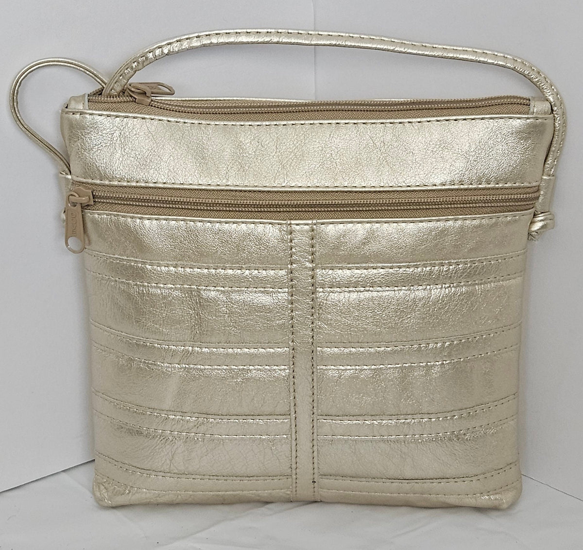 Metallic Pebble Grain Leather Crossbody Purse - Handmade in USA