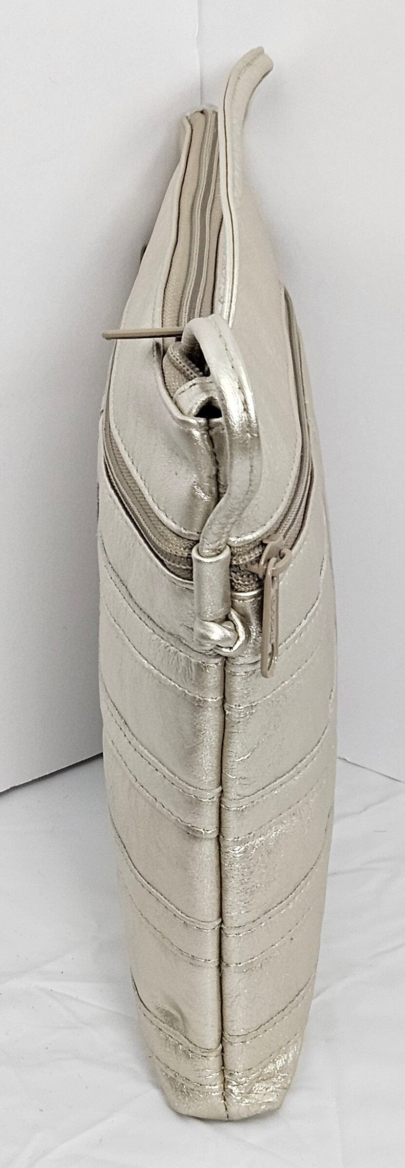 Metallic Pebble Grain Leather Crossbody Purse - Handmade in USA