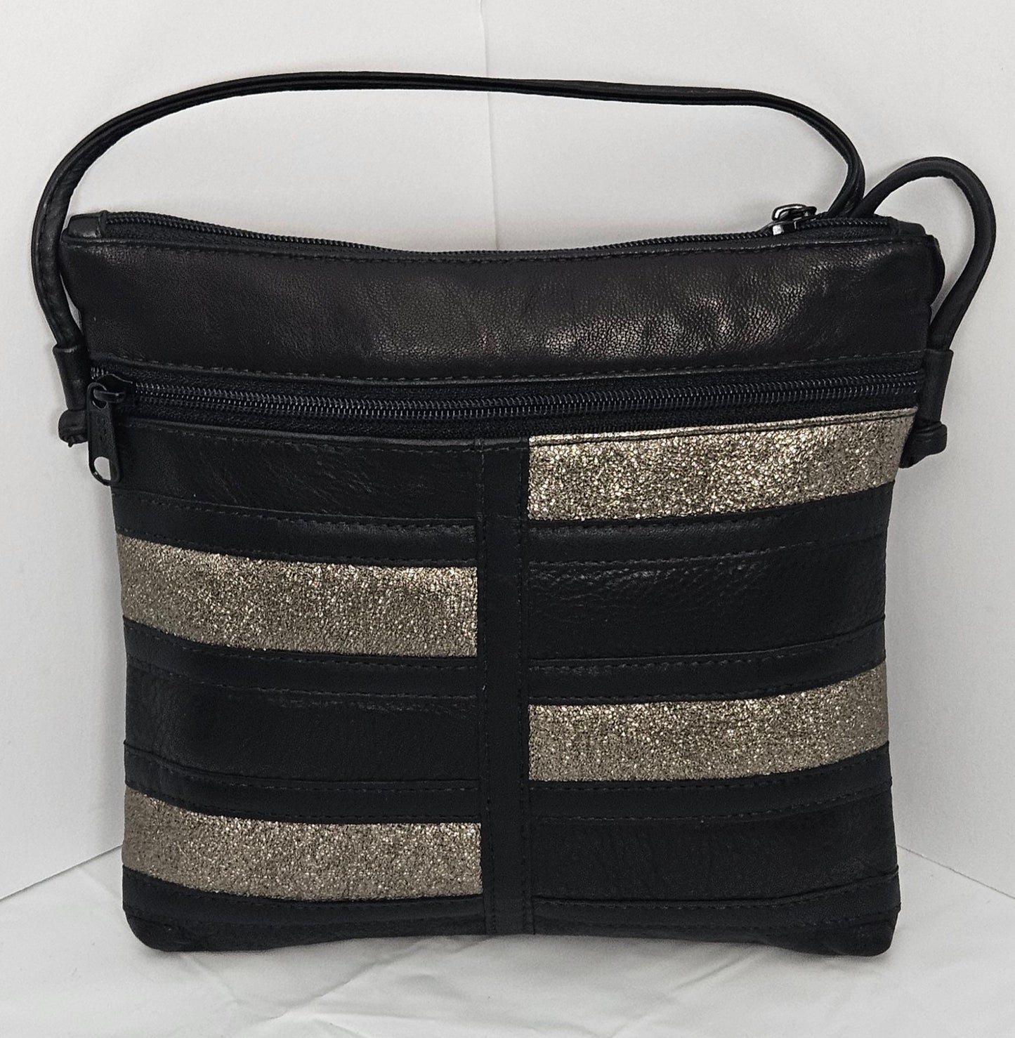 Black with glitter Metallic leather patchwork purse for Women,girls,and all. #305Bgmp.Design for you.Made in USA.