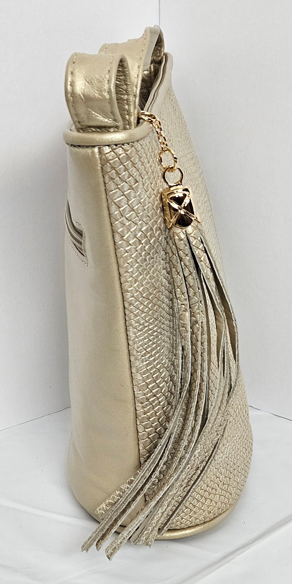 Champagne Leather Handbag: Italian Leather Crossbody Purse, Made in USA