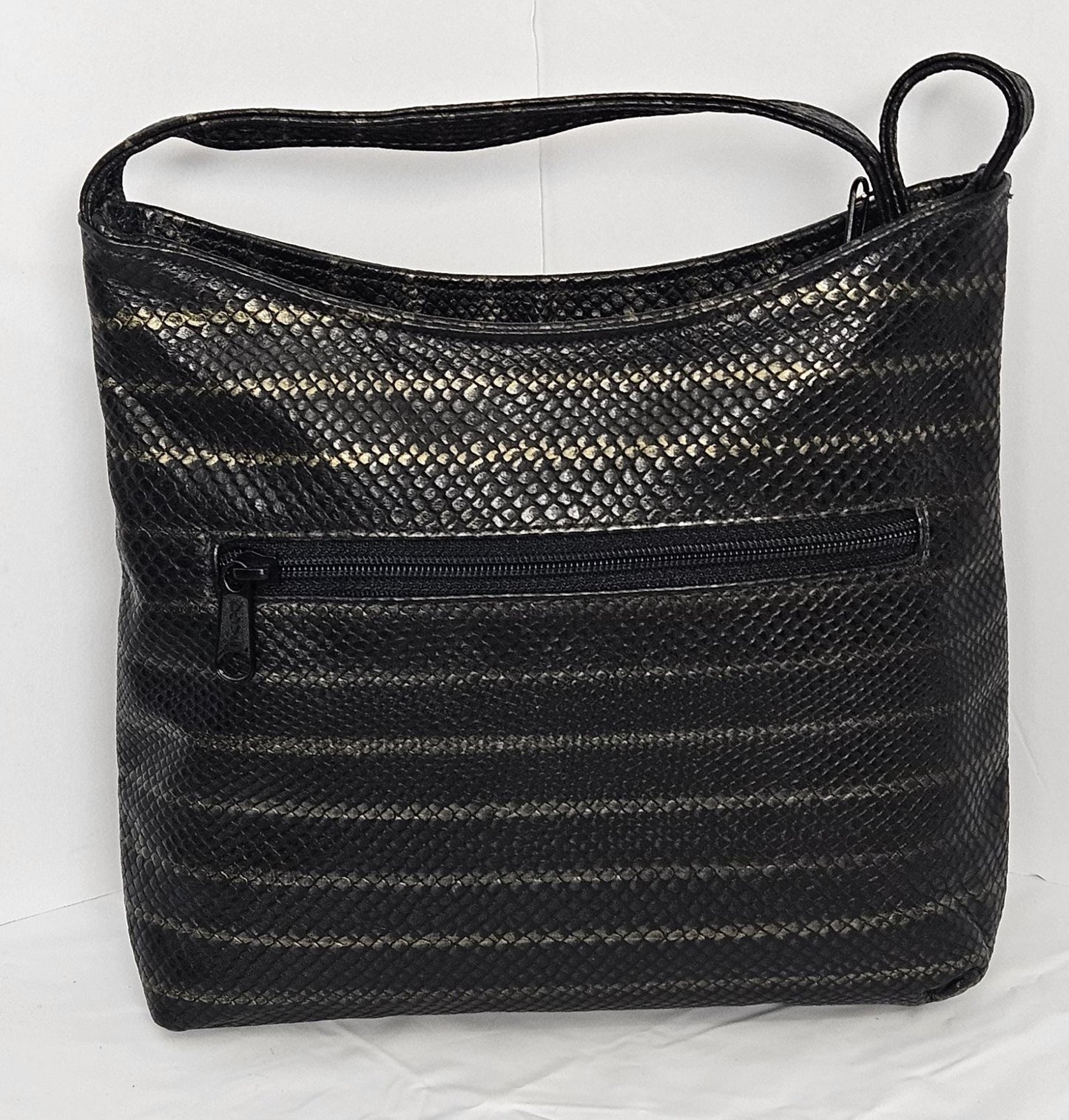Two-Tone Leather Handbag, Black & Pewter Print, USA Made