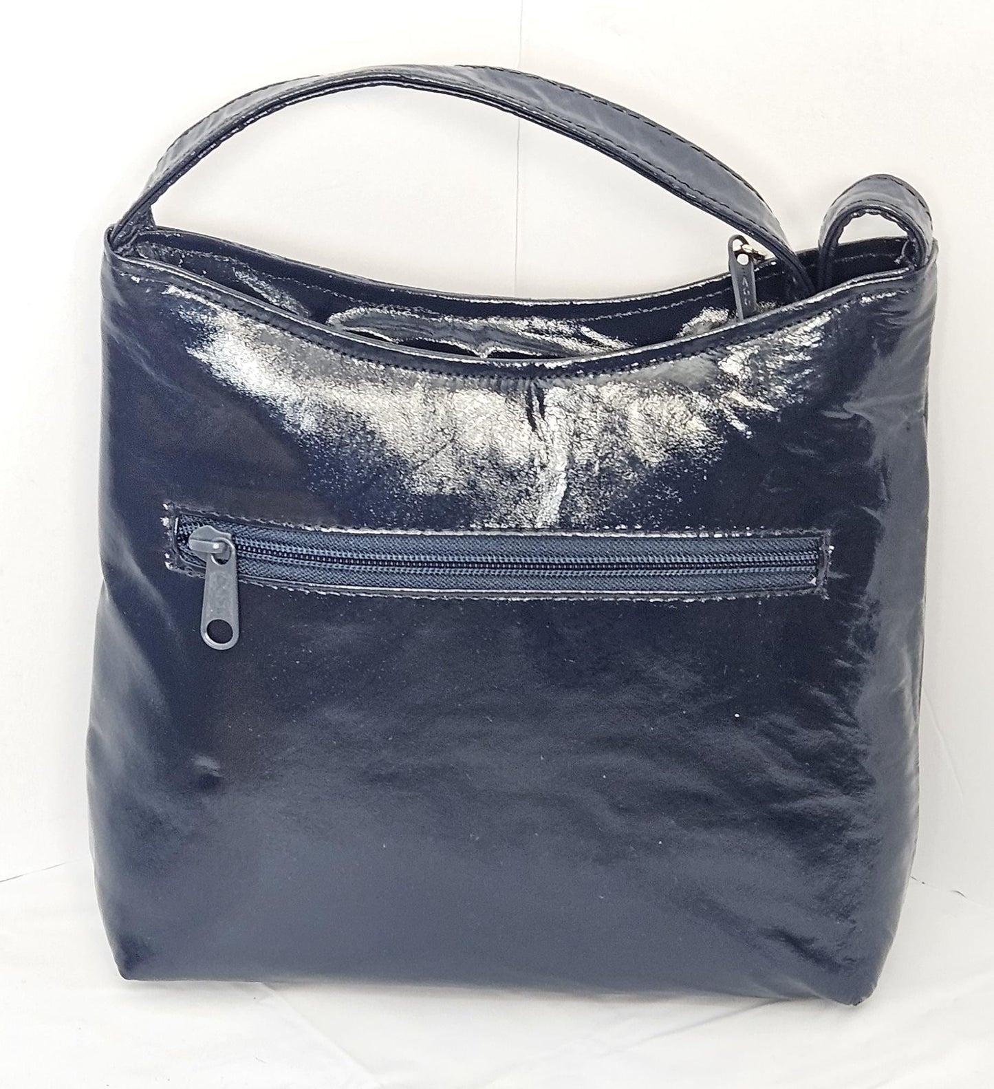 Two-Tone Leather Handbag, Navy Crocodile & Black, Made in USA