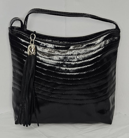Black Patton Genuine Leather Handbag, Stich Design, Made in USA