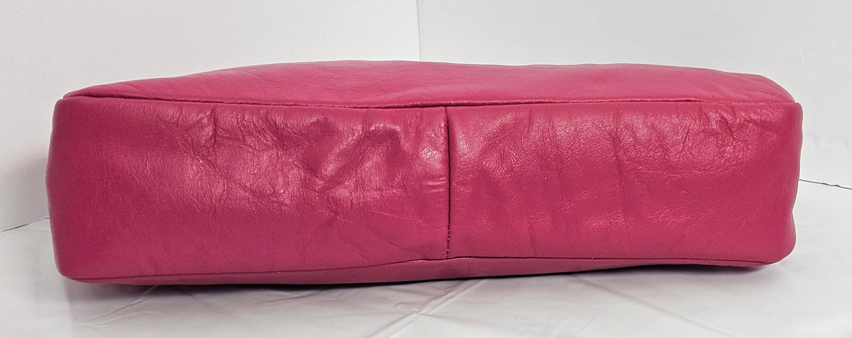 Fuchsia Genuine Leather Shoulder Handbag - Made in USA
