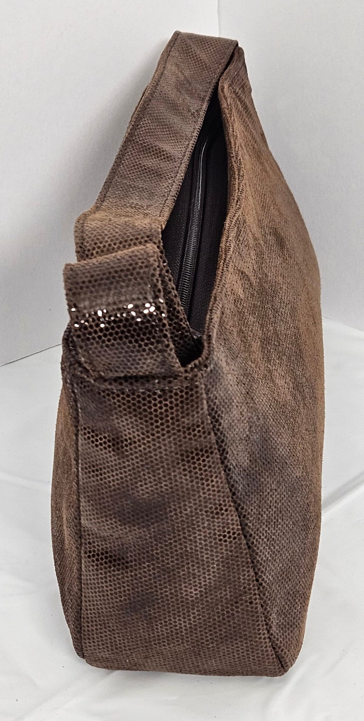 Brown Print Leather Shoulder Handbag - Made in USA