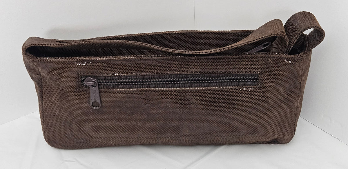 Brown Print Leather Shoulder Handbag - Made in USA