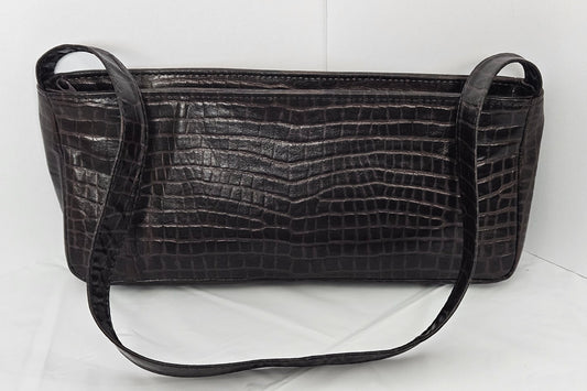 Brown Cobra Embossed Leather Shoulder Bag - Sofia Luxury Handbag, Made in USA