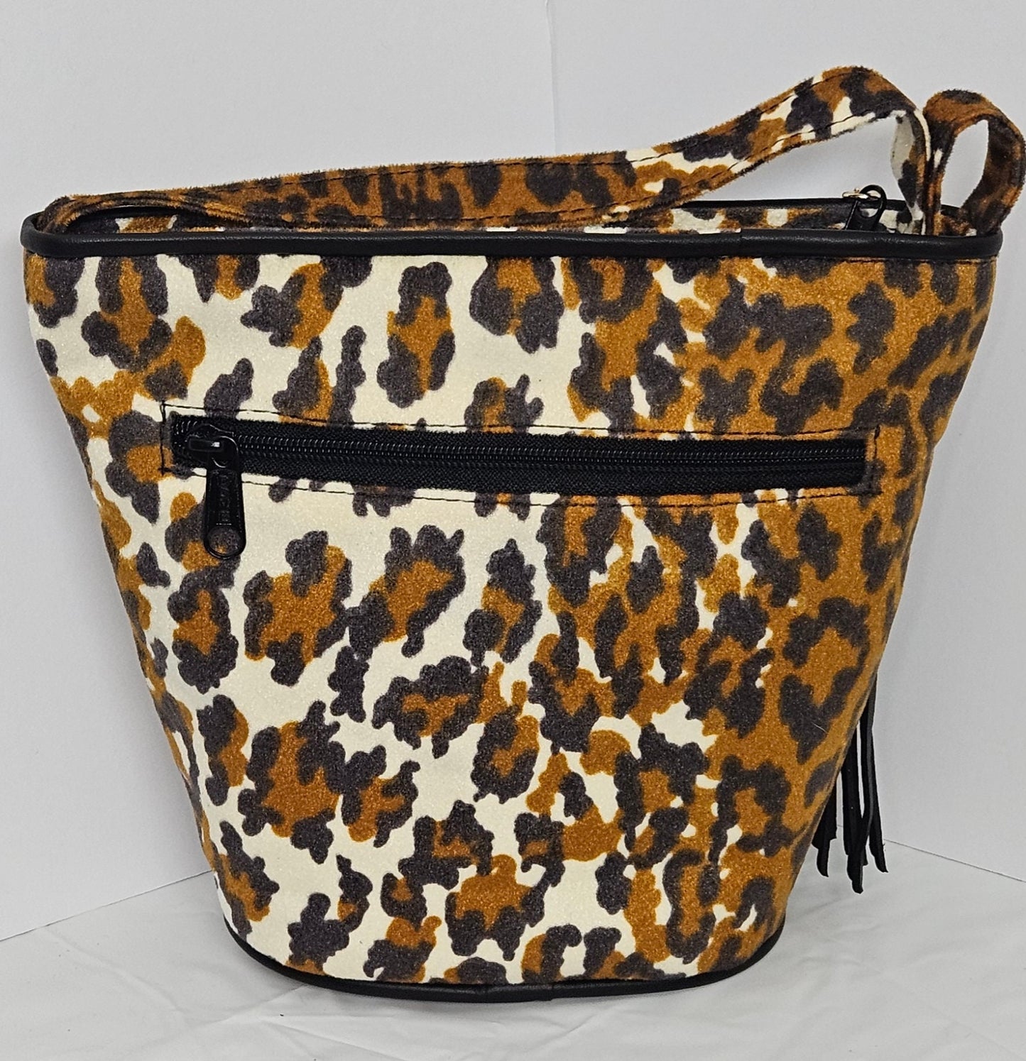 Leopard print Fabric with Genuine Leather Handbag.#TR2099Lf,Purses for girls, women,Universal Use handbag,Unique design Made in USA.