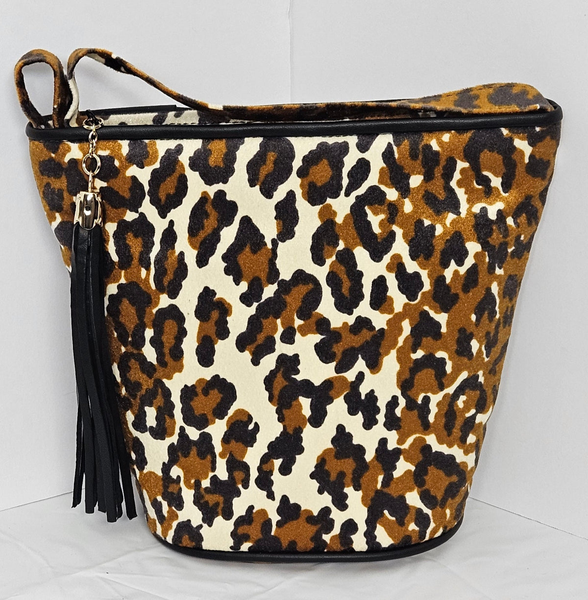 Leopard Print Fabric & Leather Handbag: USA Made Crossbody Purse