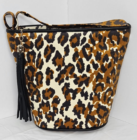 Leopard Print Fabric & Leather Handbag: USA Made Crossbody Purse